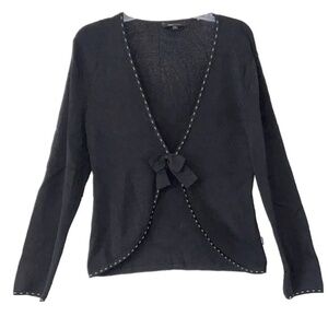 BCBGMaxAzria | Black Bow Long Sleeve Knit Cardigan Sweater, Large